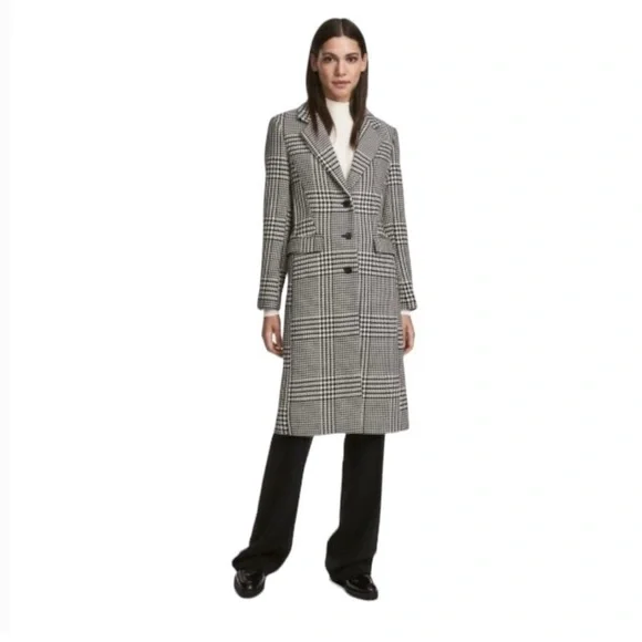 H&M Coat Long Classic & Chic Wool Black White Houndstooth NWOT Sz 2 XS S - Picture 8 of 11